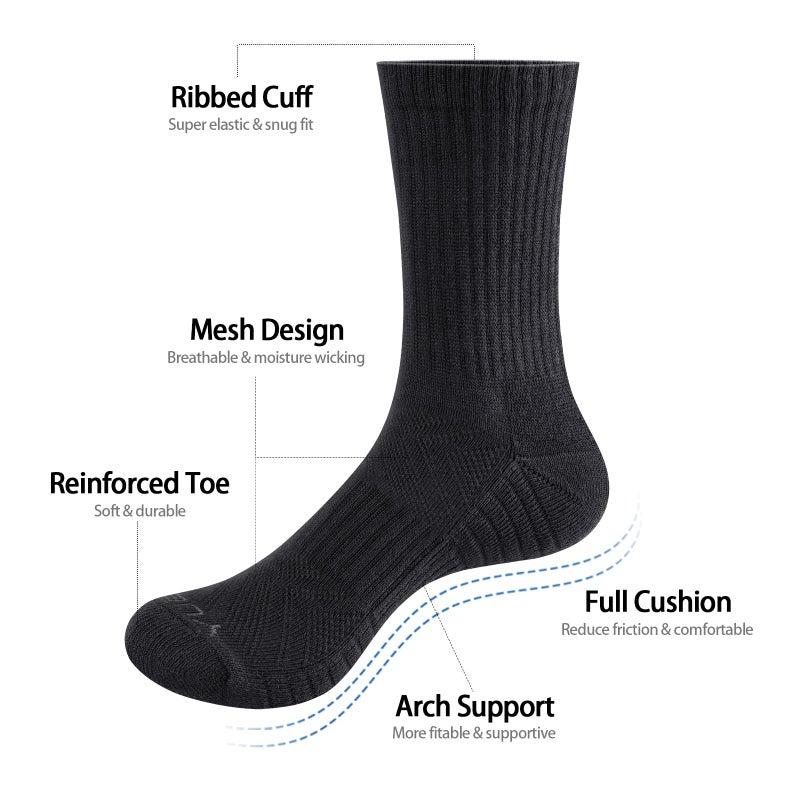 YUEDGE Women's Black Work Boot Socks Performance Moisture Wicking Cotton Sports Athletic Workout Training Cushioned Crew Socks For Women 6-9, 5 Paris - Image 5